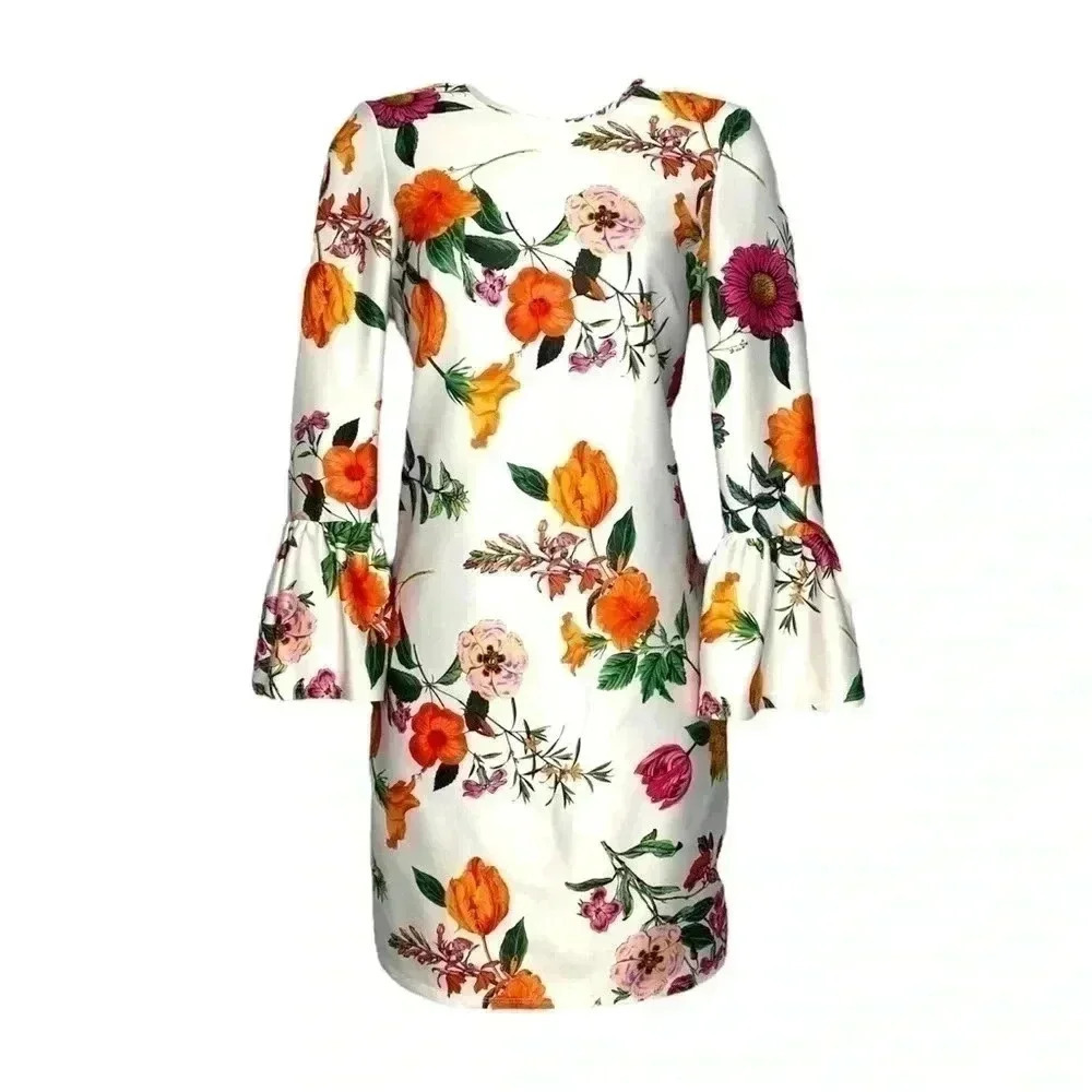 NWOT ASOS DESIGN botanical floral shift mini dress with fluted sleeves